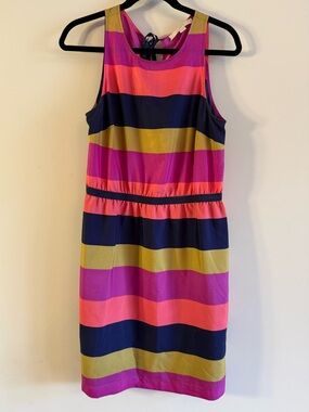 LOFT Colorful Striped Sleeveless Dress Size M Pink Orange Navy Midi